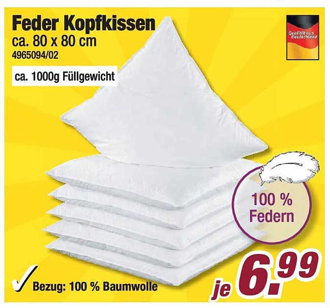 Feder Kopfkissen ca. 80 x 80 cm