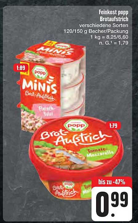 Feinkost popp Brotaufstrich verschiedene Sorten 120/150 g Becher/Packung