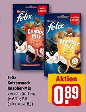 Felix Katzensnack Knabber-Mix versch. Sorten, je 60-g-Btl.