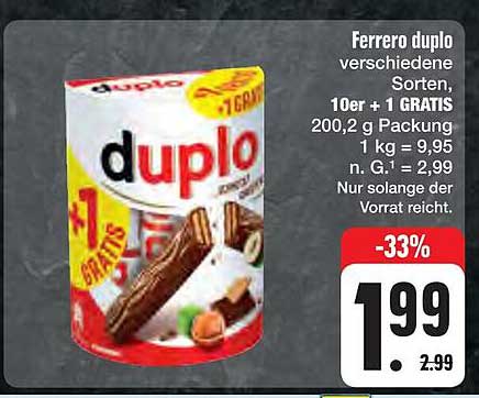 Ferrero duplo verschiedene Sorten, 10er + 1 GRATIS, 200 g Packung