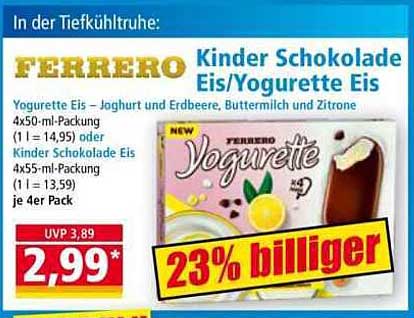 Ferrero Kinder Schokolade Eis/Yogurette Eis