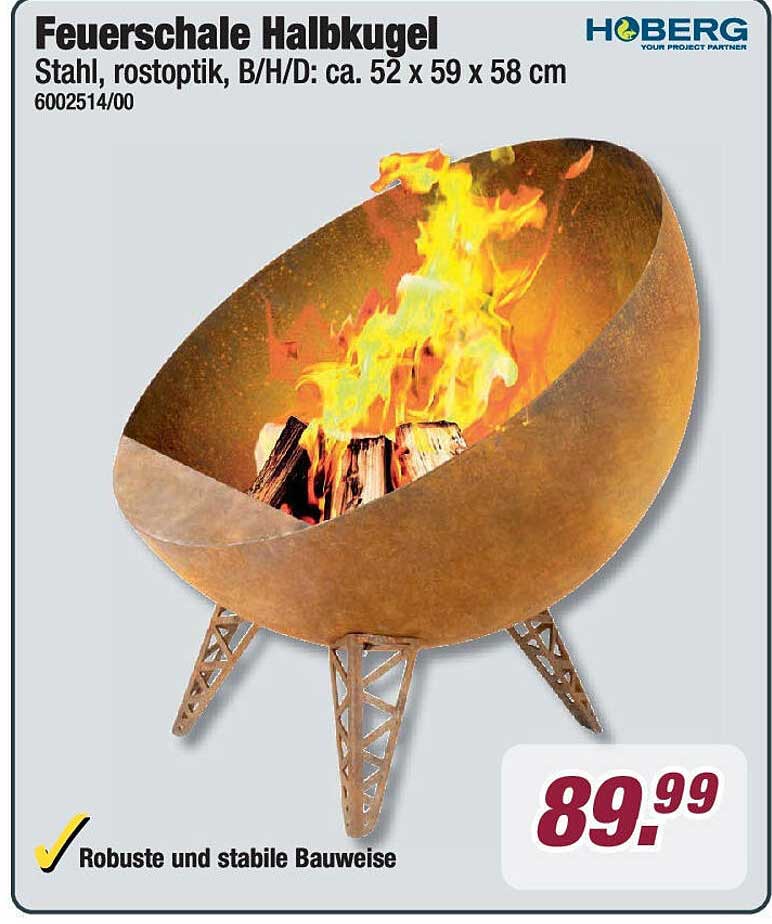 Feuerschale Halbkuppel - Stahl, Rostoptik
