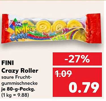 FINI Crazy Roller saure Fruchtgummischnur je 80-g-Pack.
