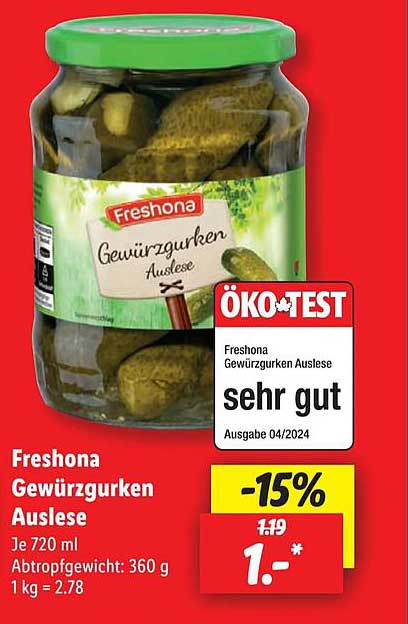 Freshona Gewürzgurken Auslese 720 ml