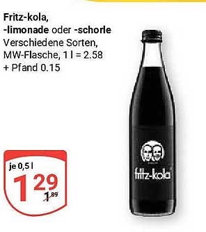 Fritz-kola, -limonade oder -schorle, 0,5l