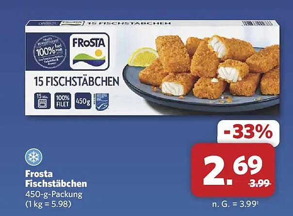 Frosta Fischstäbchen 15 Fischstäbchen, 450-g-Packung