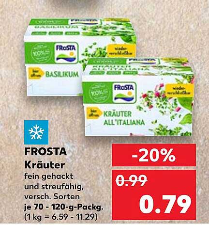 FROSTA Kräuter fein gehackt und streufähig, verschiedene Sorten - 20% Rabatt