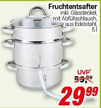 Fruchtentsafter inkl. Glasdeckel, mit Abfüllschlauch, aus Edelstahl, 5 l