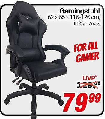 Gamingstuhl 62 x 65 x 116-126 cm, in Schwarz