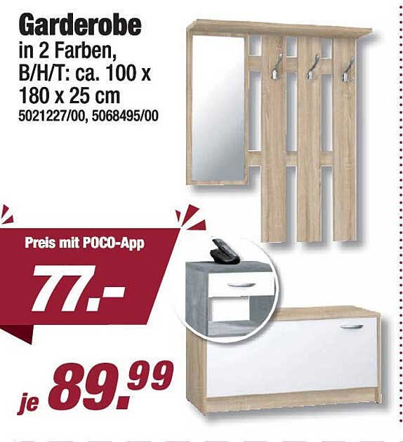 Garderobe in 2 Farben, B/H/T: ca. 100 x 180 x 25 cm