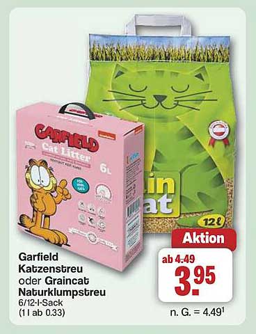 Garfield Katzenstreu oder Graincat Naturkumpstreu 6L/12L-Sack