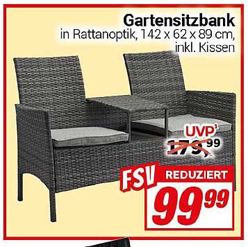Gartensitzbank in Rattanoptik, 142 x 62 x 89 cm, inkl. Kissen