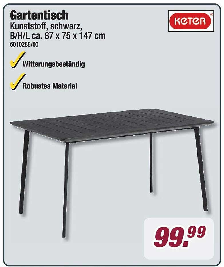 Gartentisch aus Kunststoff von Keter, schwarz, B/H/L ca. 87 x 75 x 147 cm