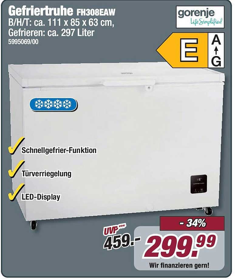 Gefriertruhe FH308EAW von Gorenje - 34% Rabatt