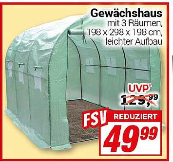 Gewächshaus mit 3 Räumen, 198 x 298 x 198 cm, leichter Aufbau