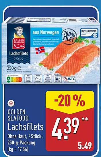 GOLDEN SEAFOOD Lachsfilets ohne Haut, 2 Stück, 250 g