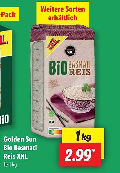 Golden Sun Bio Basmati Reis XXL 1 kg