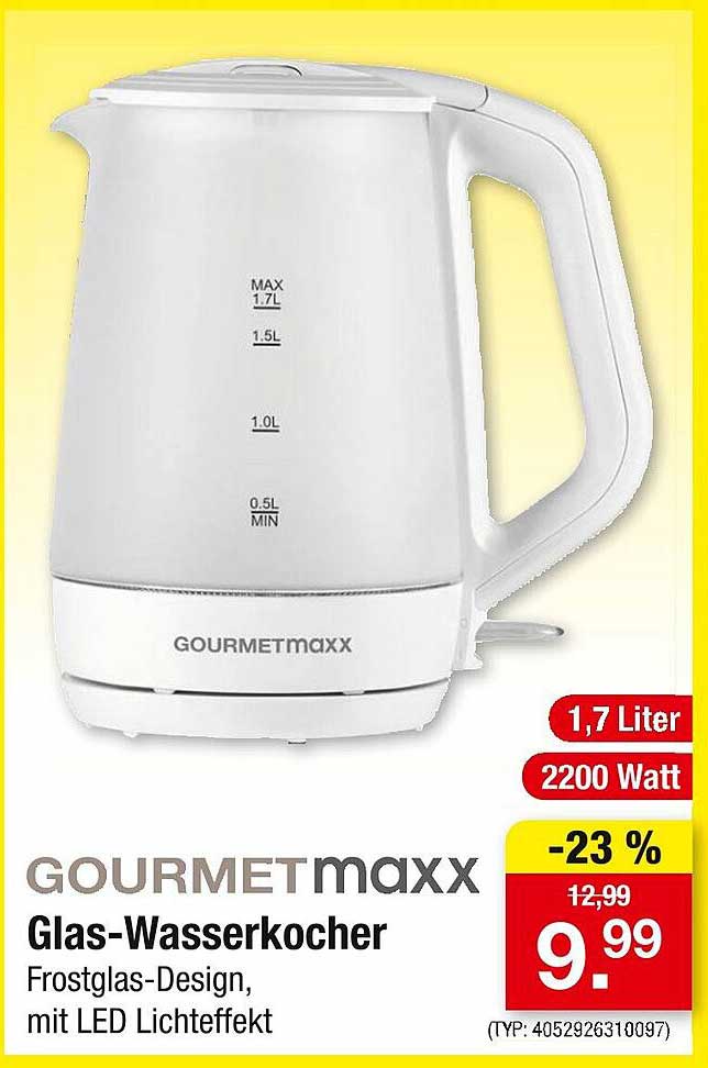 GOURMETmaxx Glas-Wasserkocher Frostglas-Design, mit LED Lichteffekt