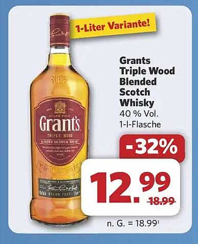Grants Triple Wood Blended Scotch Whisky 1-Liter Flasche