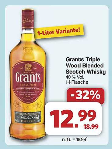 Grants Triple Wood Blended Scotch Whisky 1-Liter Variante