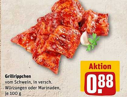 Grillrippchen vom Schwein, in versch. Würzungen oder Marinaden, je 100 g