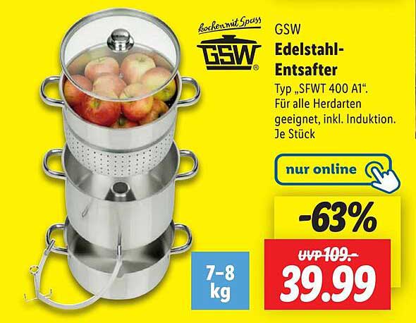 GSW Edelstahl-Entsafter Typ „SFWT 400 A1“