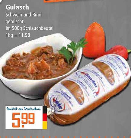 Gulasch Schwein und Rind gemischt, im 500g Schlauchbeutel