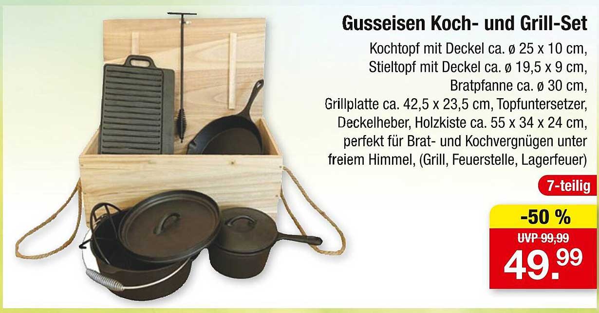Gusseisen Koch- und Grill-Set 7-teilig