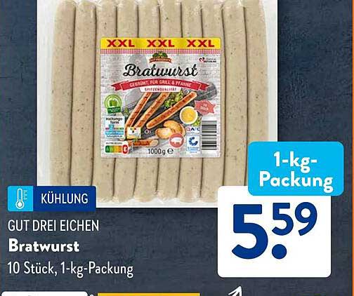 Gut Drei Eichen Bratwurst - 10 Stück, 1-kg-Packung