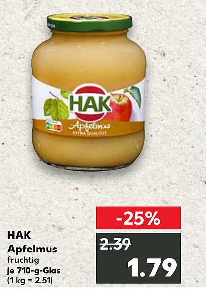 HAK Apfelmus fruchtig je 710-g-Glas