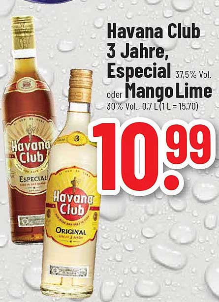 Havana Club 3 Jahre, Especial 37,5% Vol oder Mango Lime 30% Vol, 0,7 L