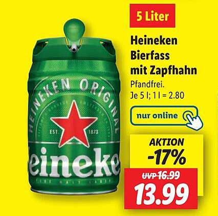 Heineken Bierfass mit Zapfhahn 5 Liter