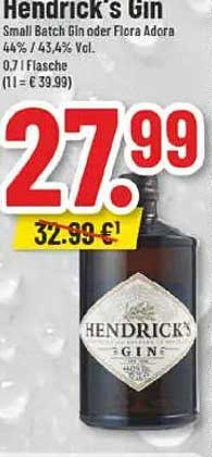 Hendrick's Gin - Small Batch Gin oder Flora Adora 0,7 Liter