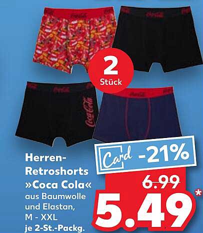 Herren-Retroshorts »Coca Cola« aus Baumwolle und Elasthan – 2 Stk. Packung