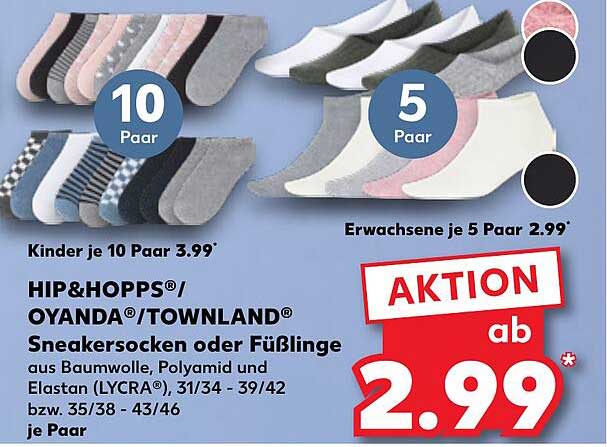 HIP&HOPPS® / OYANDA® / TOWNLAND® Sneakerstrümpfe oder Füßlinge