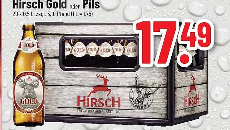 Hirsch Gold oder Pils 20 x 0,5 L