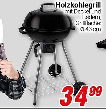 Holzkohlegrill mit Deckel und Rädern, Grillfläche: Ø 43 cm