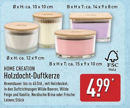 HOME CREATION Holzdocht-Duftkerze