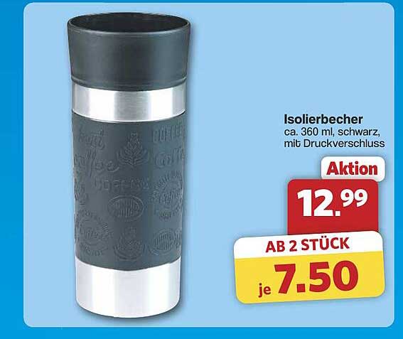 Isolierbecher ca. 360 ml, schwarz, mit Druckverschluss
