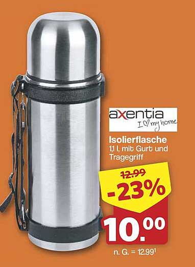 Isolierflasche 1 l mit Gürtel und Tragegriff