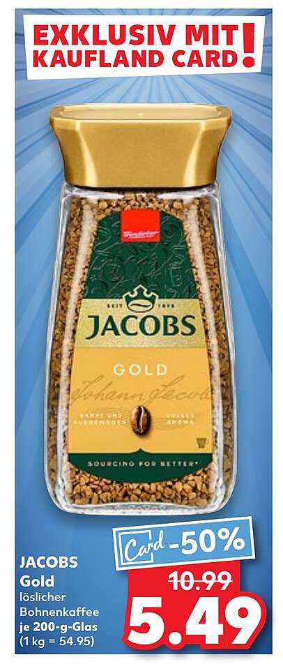 JACOBS Gold löslicher Bohnenkaffee je 200-g-Glas