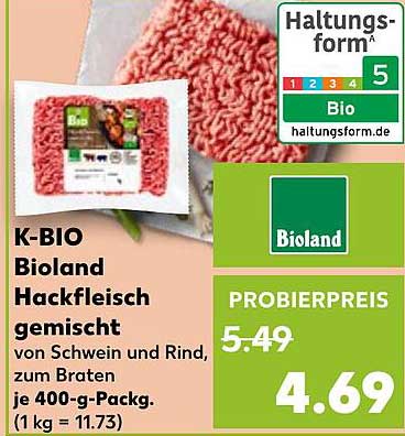 K-BIO Bioland Hackfleisch gemischt von Schwein und Rind zum Braten 400 g
