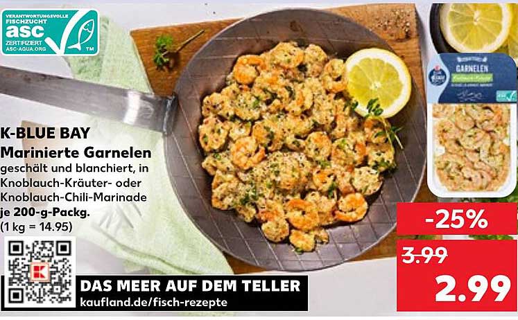 K-BLUE BAY Marinierte Garnelen in Knoblauch-Kräuter- oder Knoblauch-Chili-Marinade