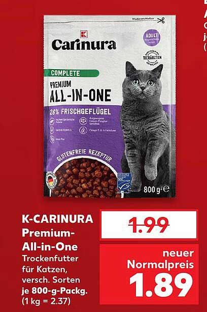 K-CARINURA Premium-All-in-One Trockenfutter für Katzen, 800 g