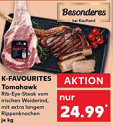 K-Favourites Tomahawk Rib-Eye-Steak vom irischen Weiderind mit extra langem Rippenknochen je kg