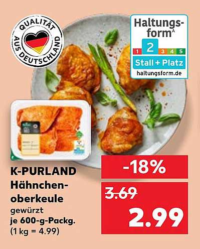 K-PURLAND Hähnchenoberkeule gewürzt 600-g-Pack
