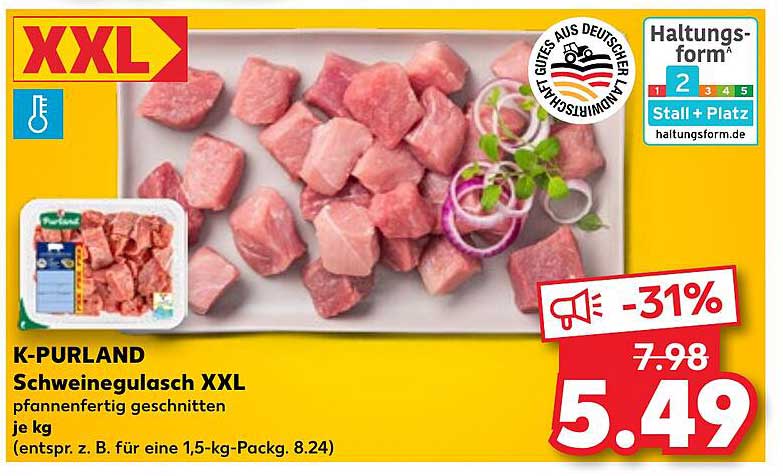 K-Purland Schweinegulasch XXL pfannenfertig geschnitten je kg