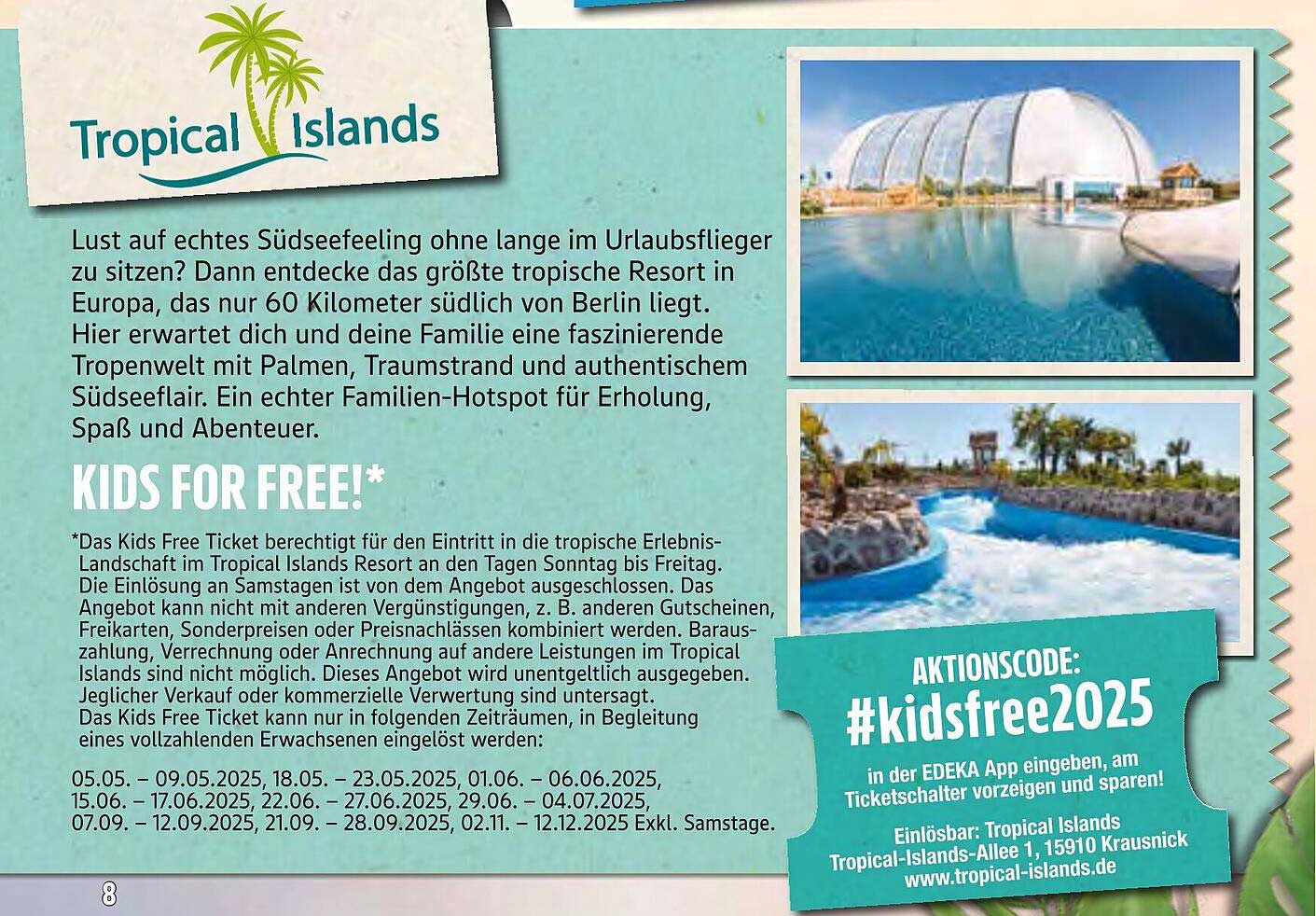 Kids Free Ticket für Tropical Islands – Familienzeit vom 05.05. bis 12.12.2025!