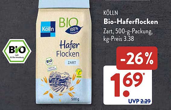 KÖLLN Bio-Haferflocken, 500 g Packung