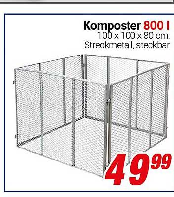 Komposter 800 L – 100 x 100 x 80 cm, Streckmetall, steckbar